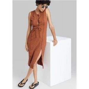 Wild Fable Womens S Rust Orange Sleeveless Lace-Up Midi Dress Modern Chic Style
